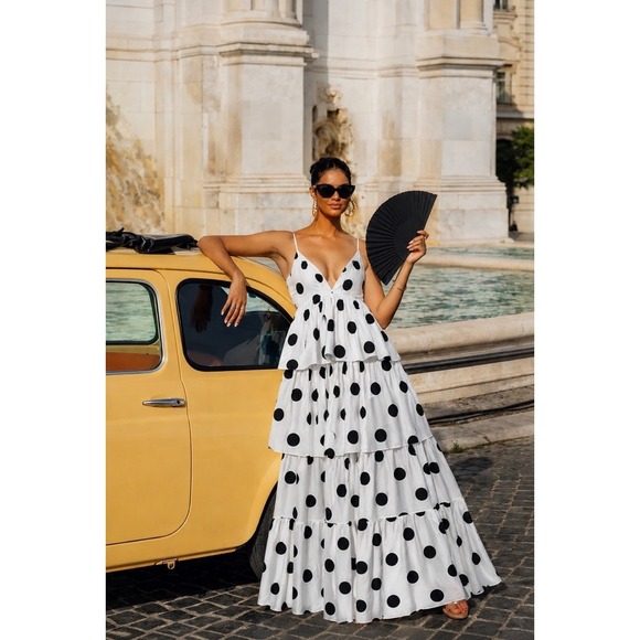 Mara Hoffman Dresses & Skirts - Mara Hoffman Bari Polka Dot Tiered Maxi Dress XS White Resort Vacation Dress